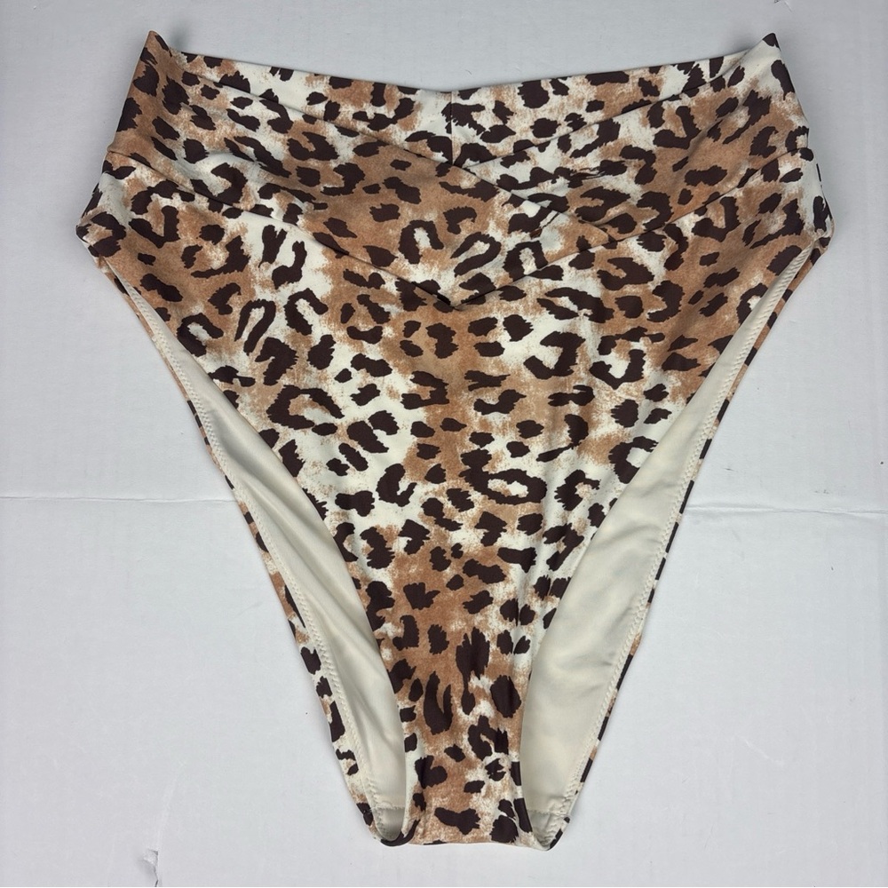 Aerie Women XL Bikini Bottom Tan Leopard Print High Waist Swimsuit New with Tag